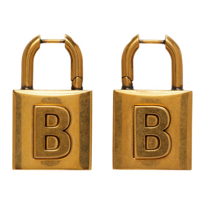 18K Balenciaga Gold Small Lock Earrings