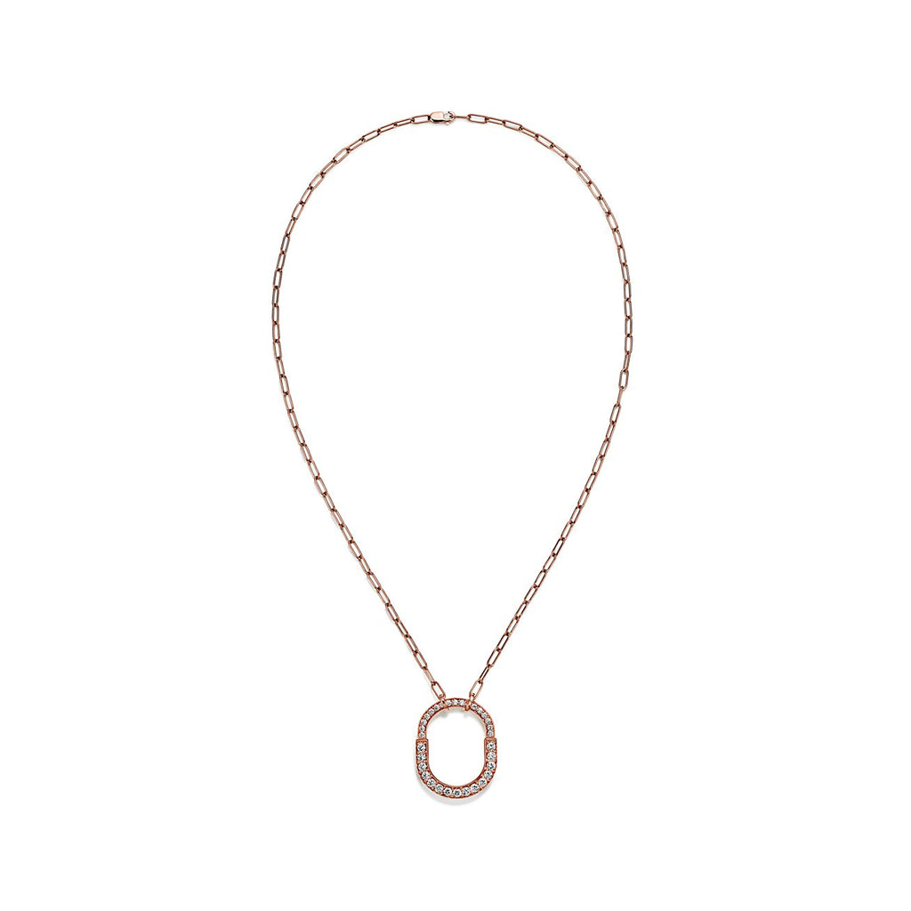 18K Tiffany Lock Pendant Pave Diamonds Necklace