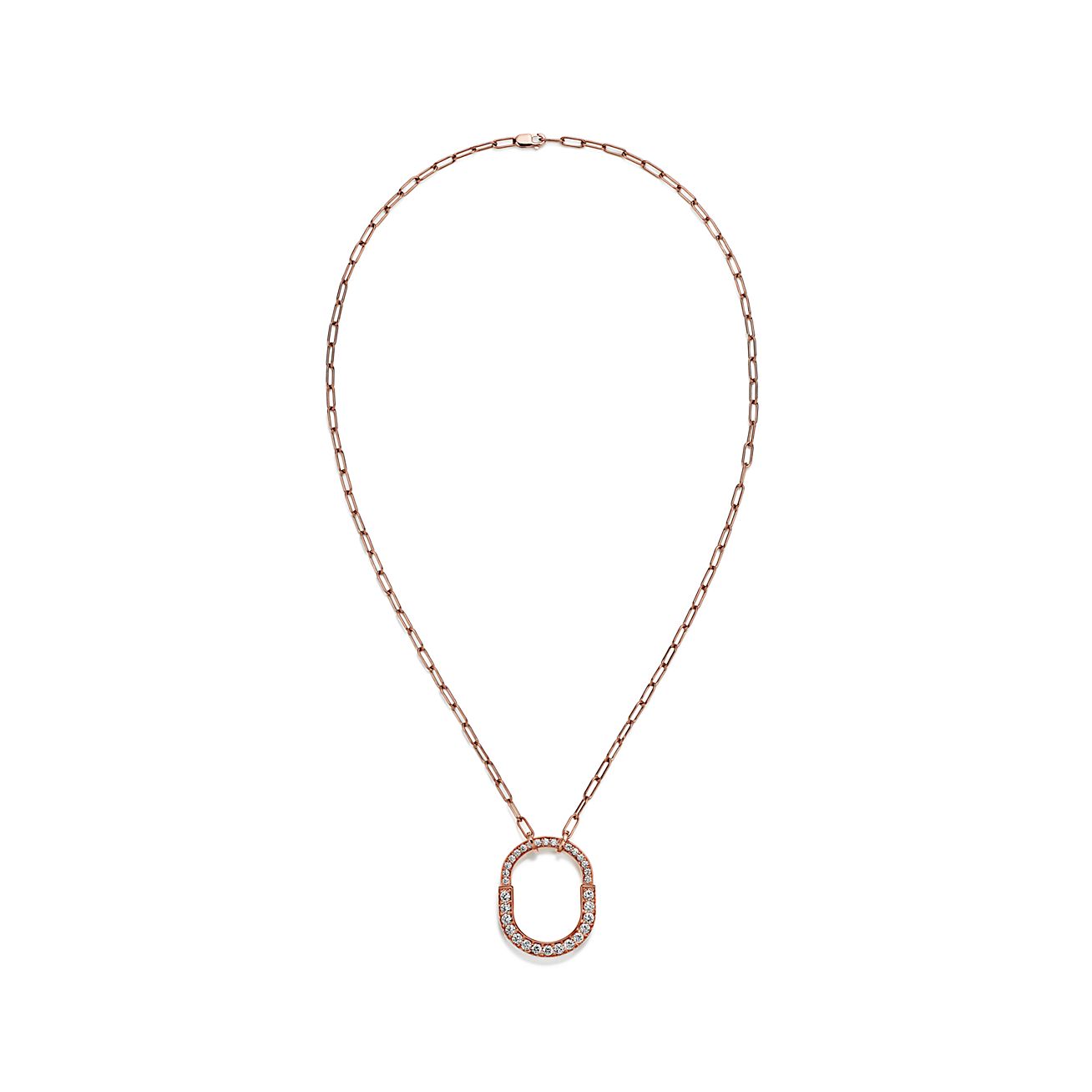 18K Tiffany Lock Pendant Pave Diamonds Necklace