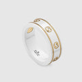 18K Double Gucci Interlocking Gucci Icon White Zirconia Ring