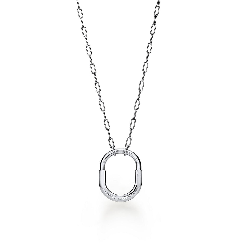 18K Tiffany Lock Pendant Pave Diamonds Necklace