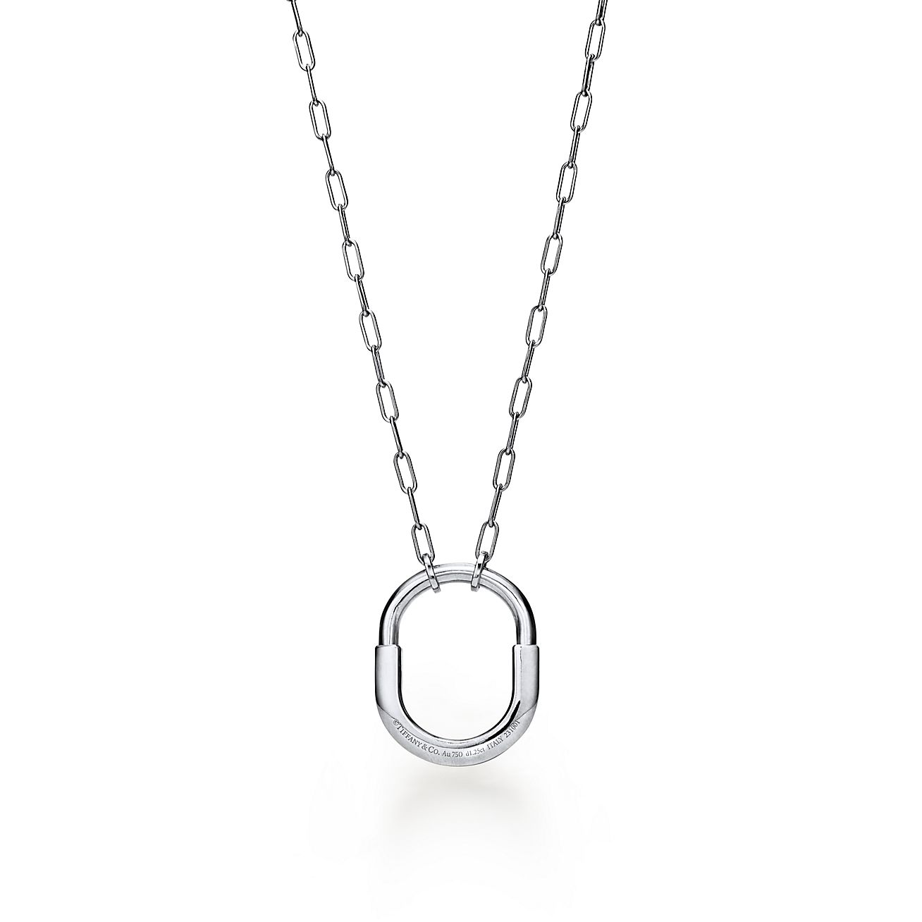 18K Tiffany Lock Pendant Pave Diamonds Necklace