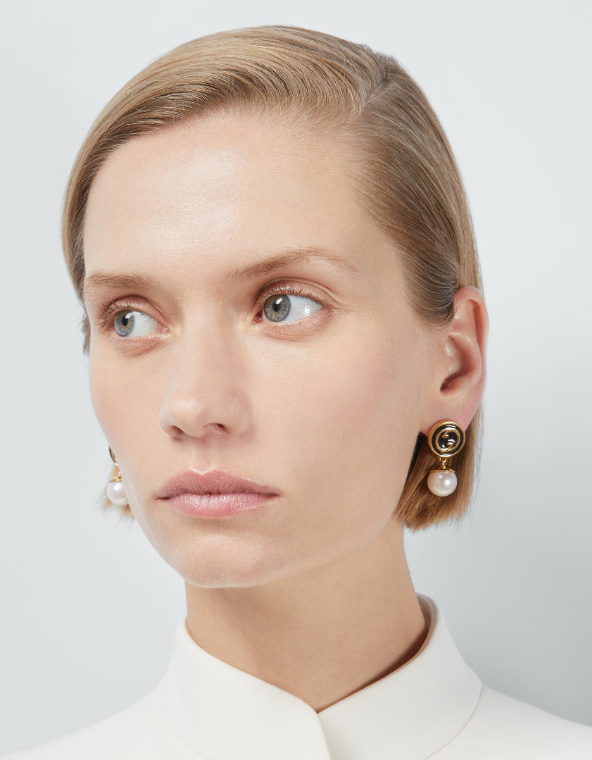 18K Double Gucci Blondie Pendant Earrings