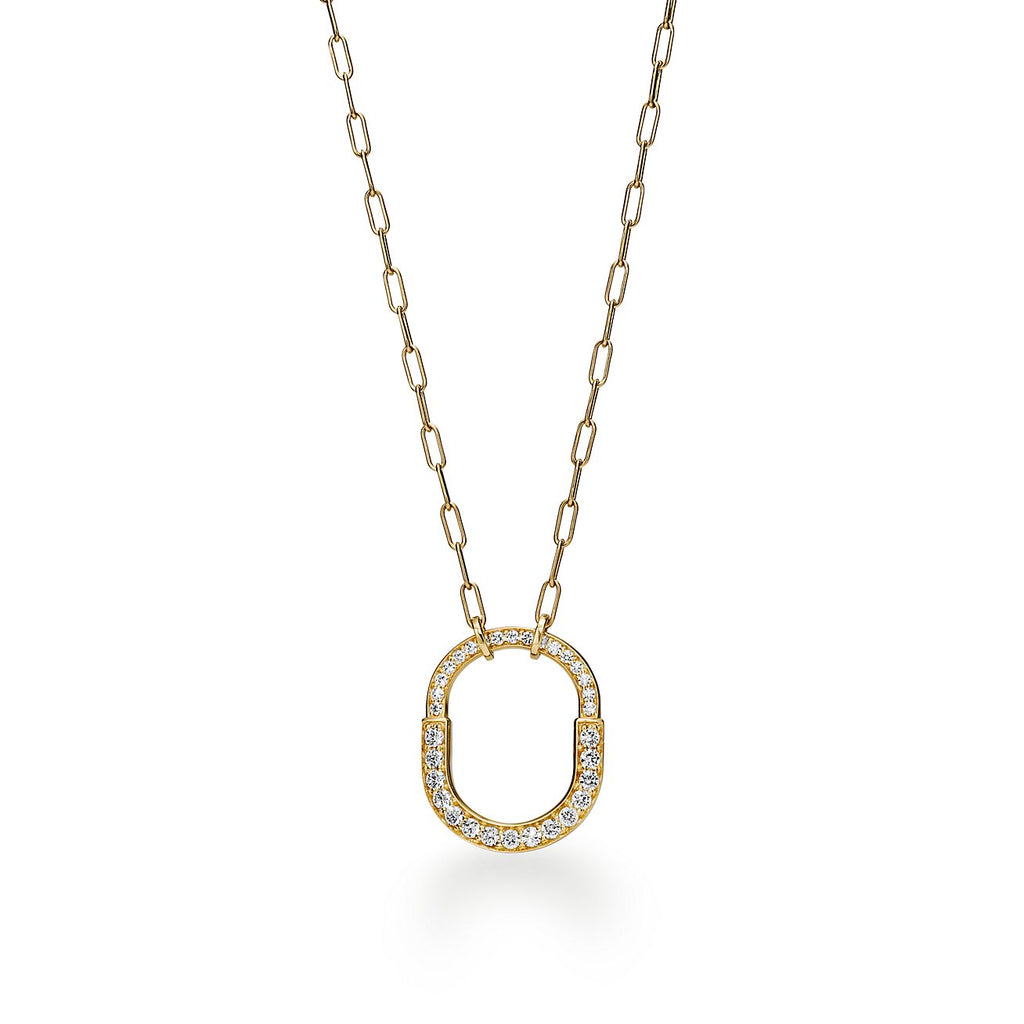 18K Tiffany Lock Pendant Pave Diamonds Necklace