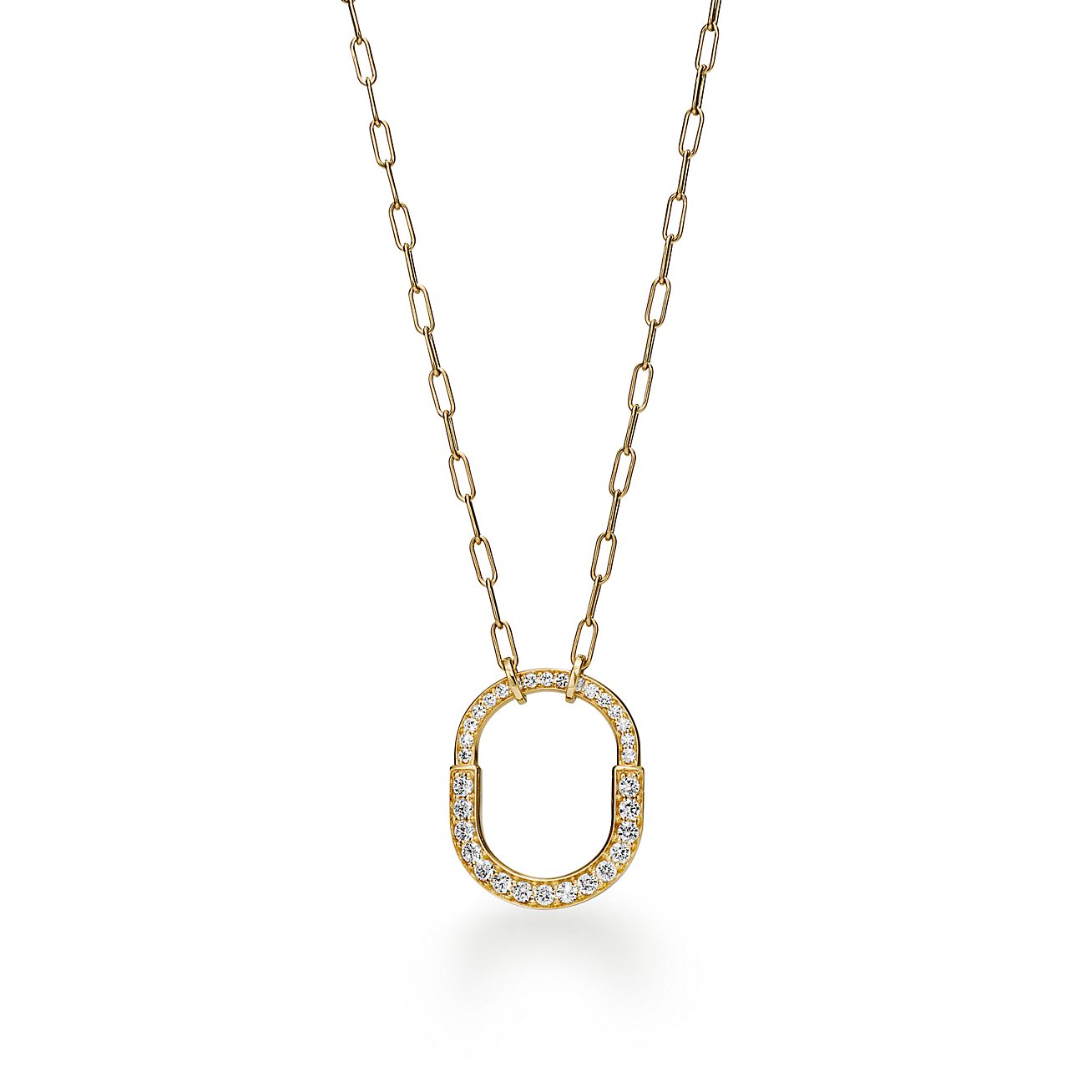 18K Tiffany Lock Pendant Pave Diamonds Necklace