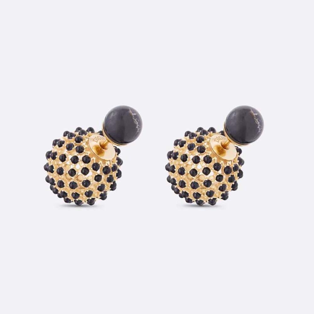 18K Dior Tribales Black Stone-Effect Resin Pearls Earrings