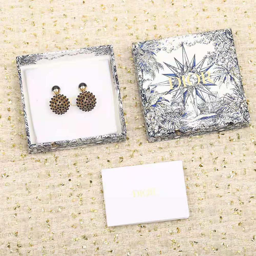 18K Dior Tribales Black Stone-Effect Resin Pearls Earrings