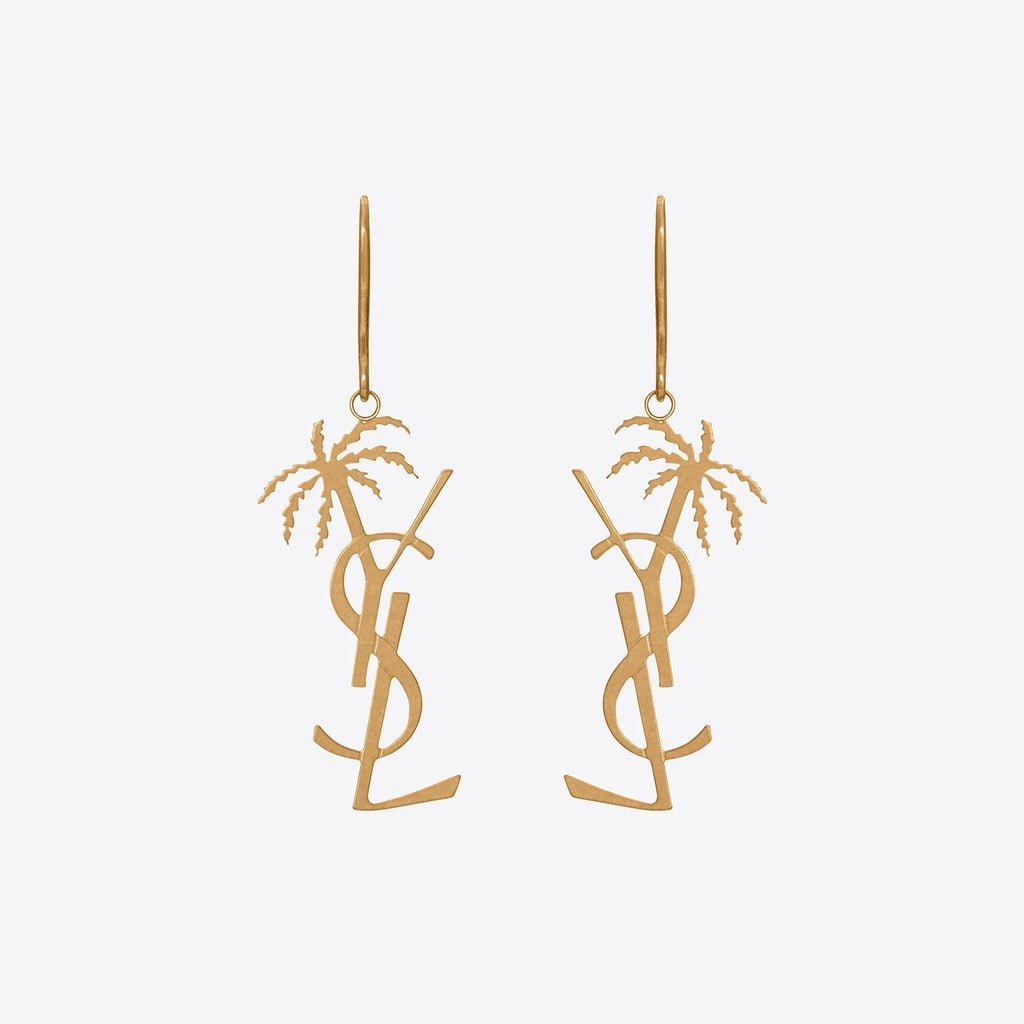 18K YSL Monogram Palmier Statement Earrings