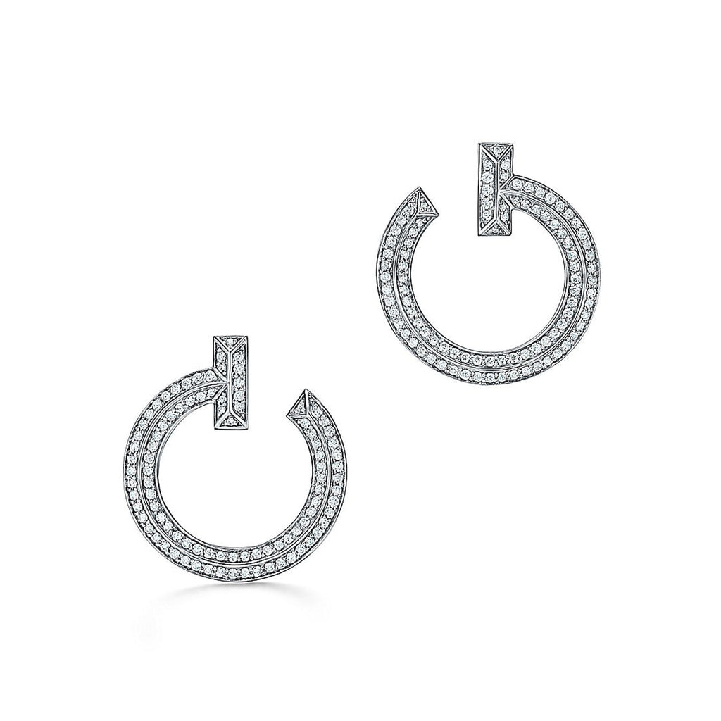 18K Tiffany T1 Open Hoop White Gold Earrings