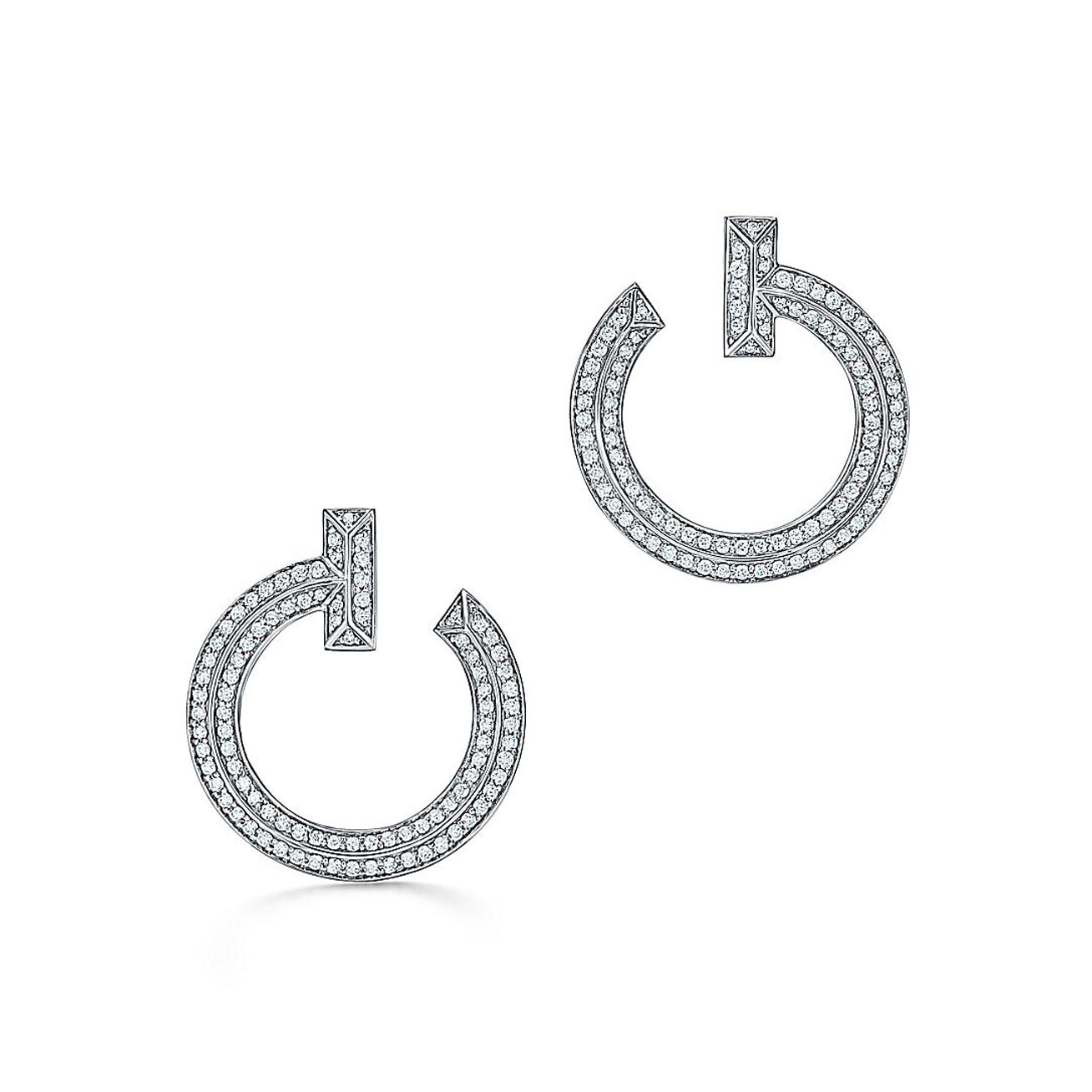 18K Tiffany T1 Open Hoop White Gold Earrings