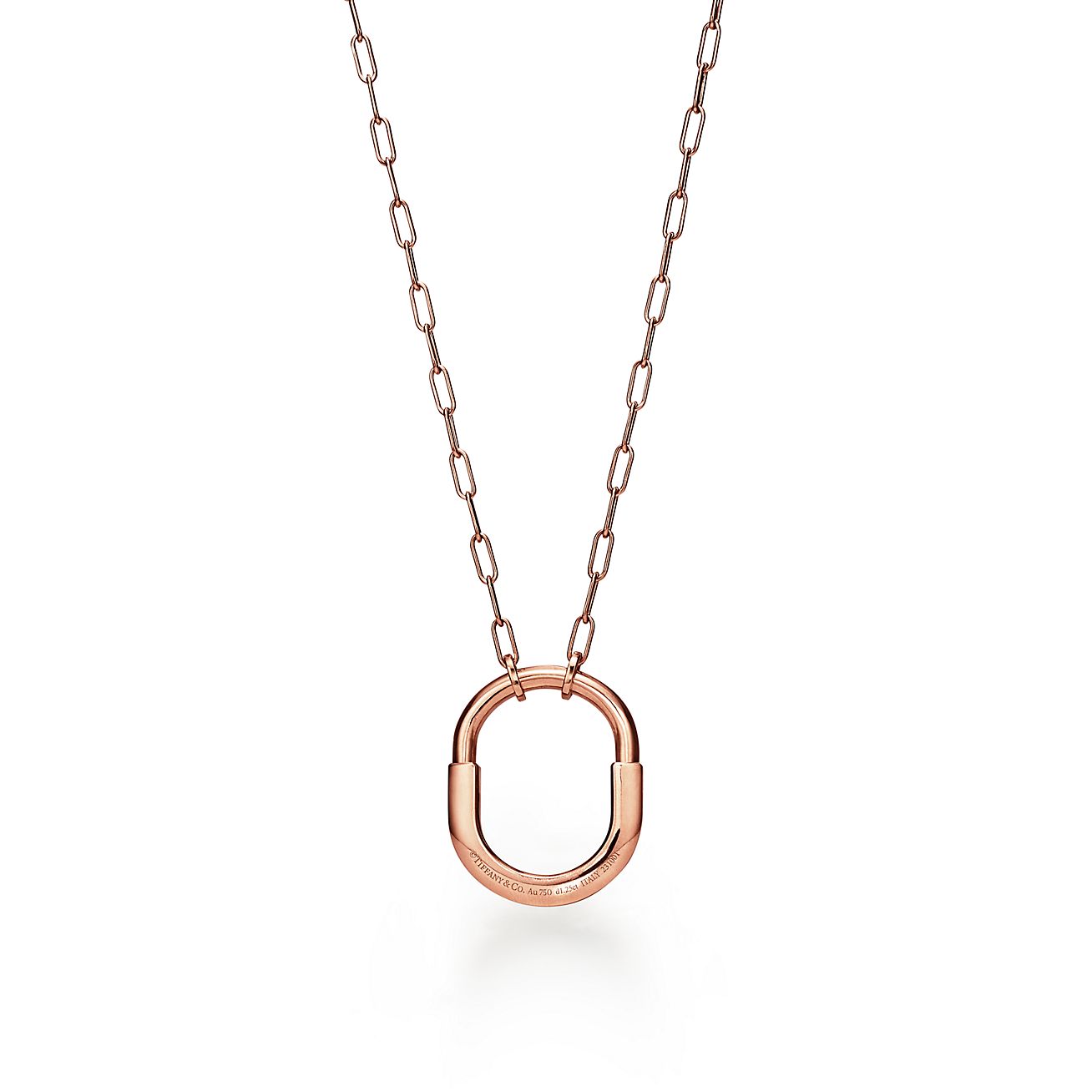 18K Tiffany Lock Pendant Pave Diamonds Necklace