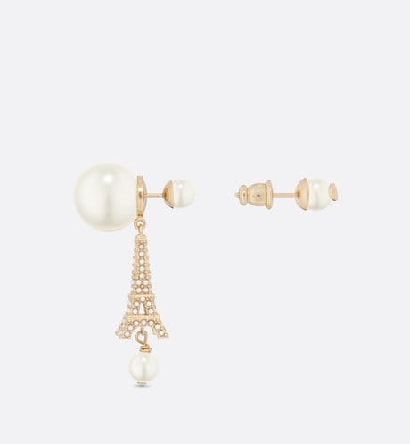 18K Dior Tribales Eiffel Tower Charm White Pearls Earrings