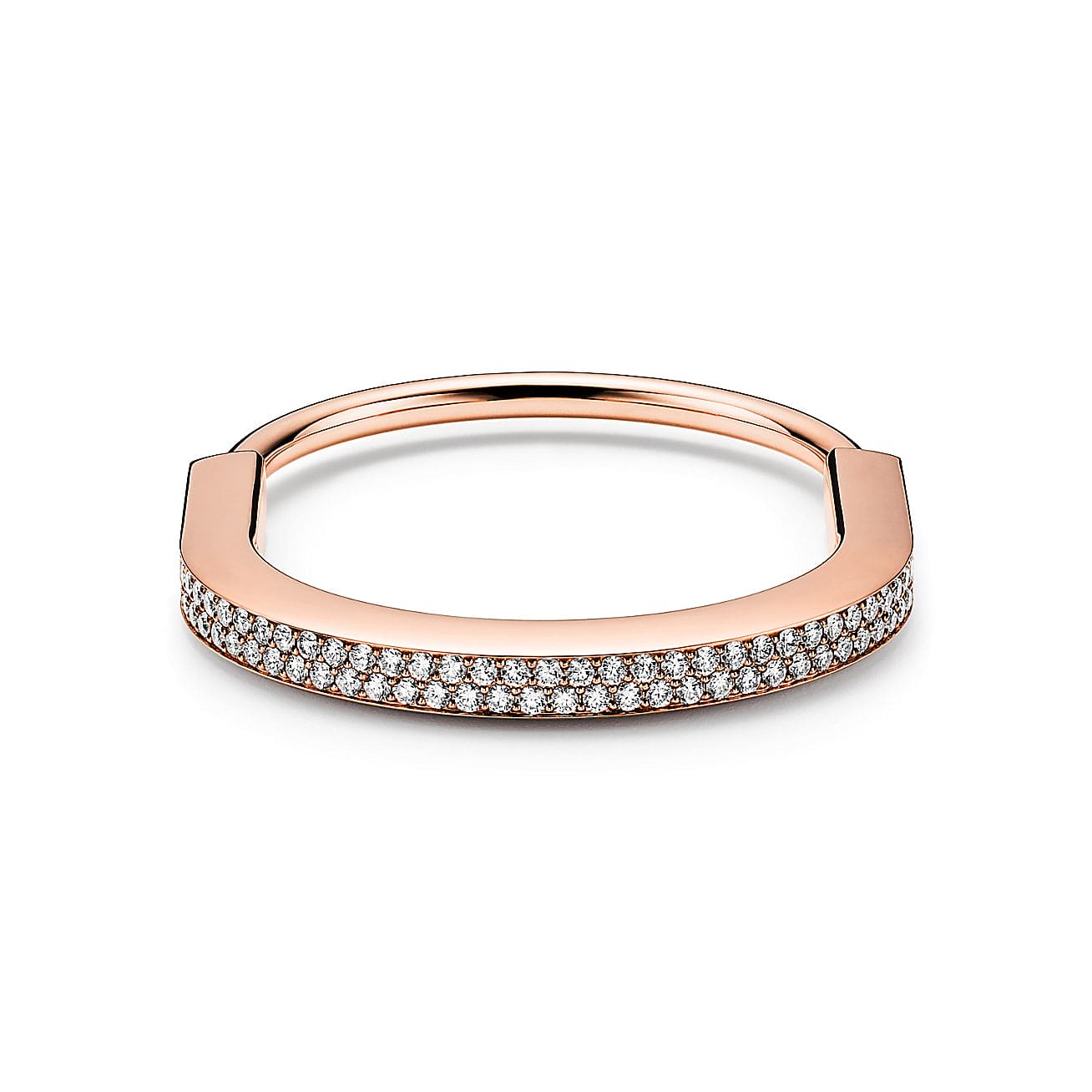 18K Tiffany Lock Bangle Full Pave Diamonds Bracelet