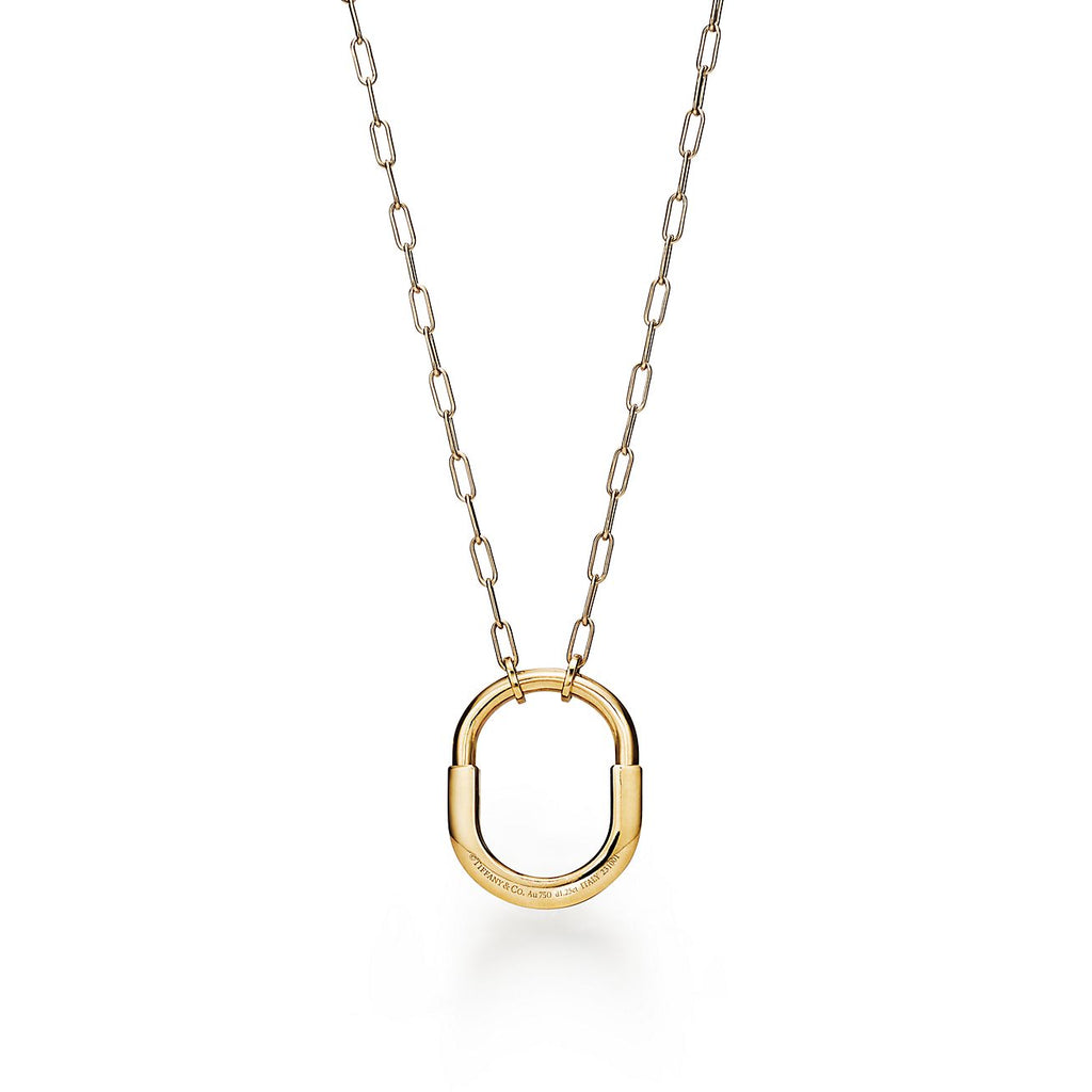 18K Tiffany Lock Pendant Pave Diamonds Necklace