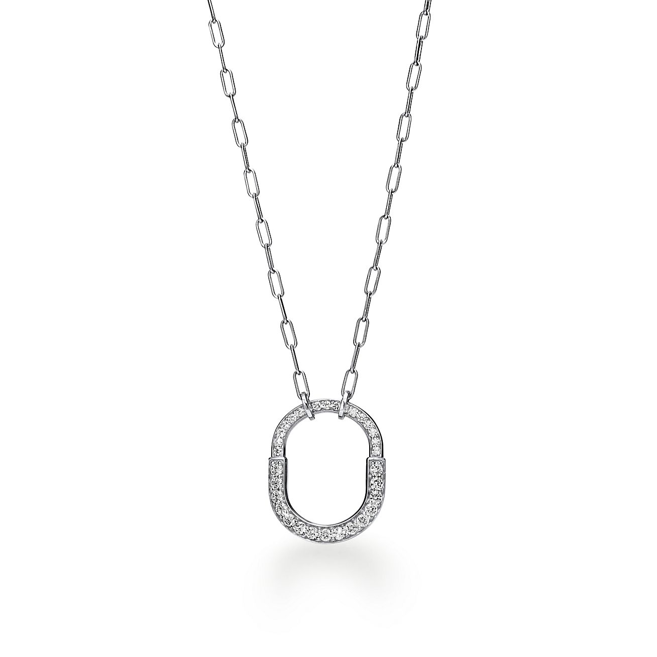 18K Tiffany Lock Pendant Pave Diamonds Necklace