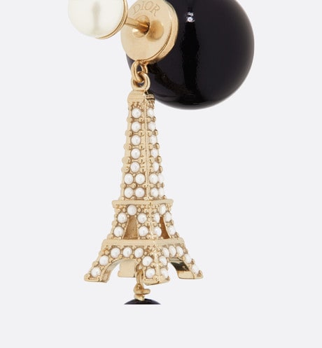 18K Dior Tribales Eiffel Tower Charm Black Pearls Earrings