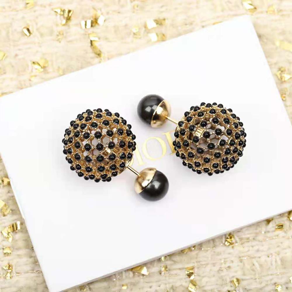 18K Dior Tribales Black Stone-Effect Resin Pearls Earrings
