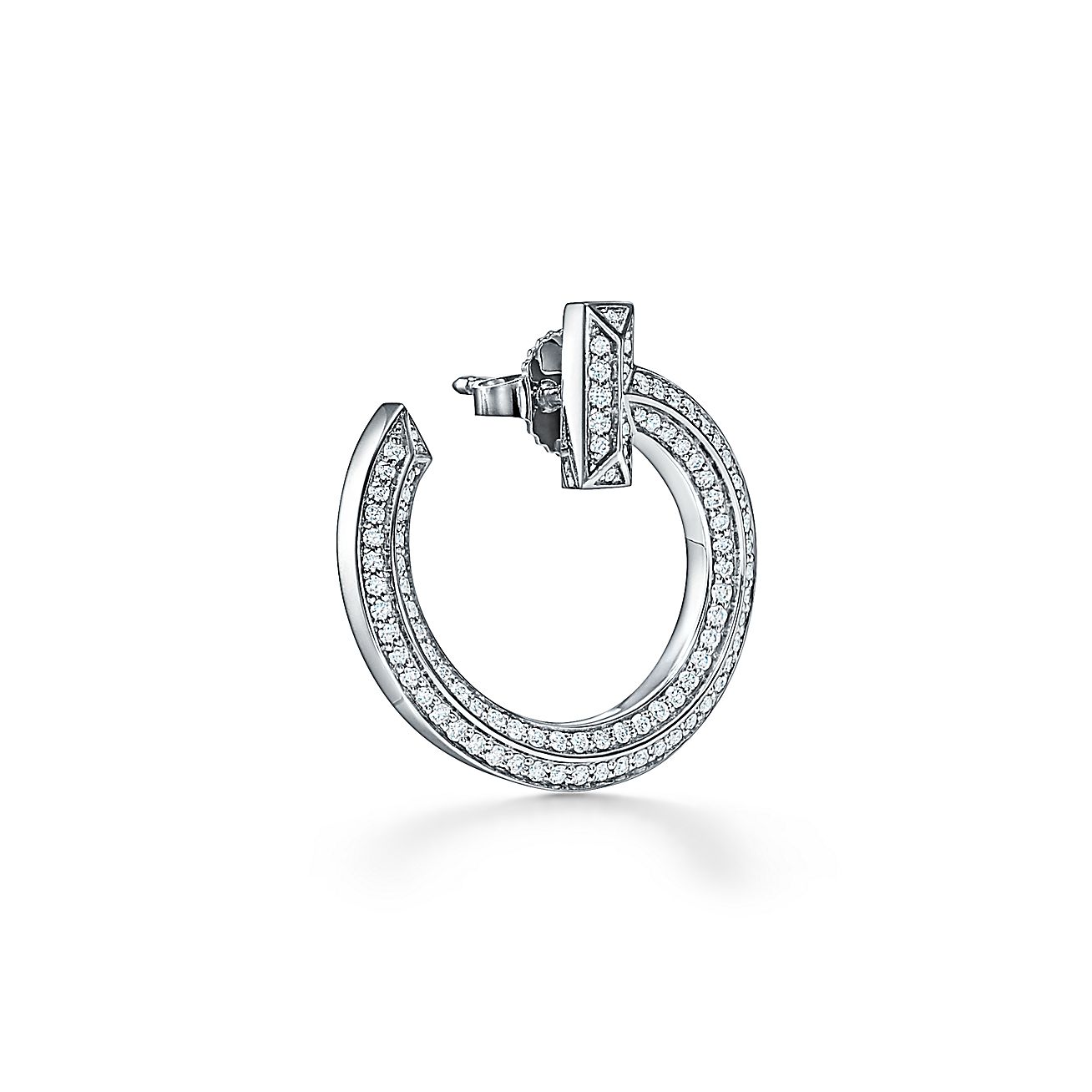 18K Tiffany T1 Open Hoop White Gold Earrings