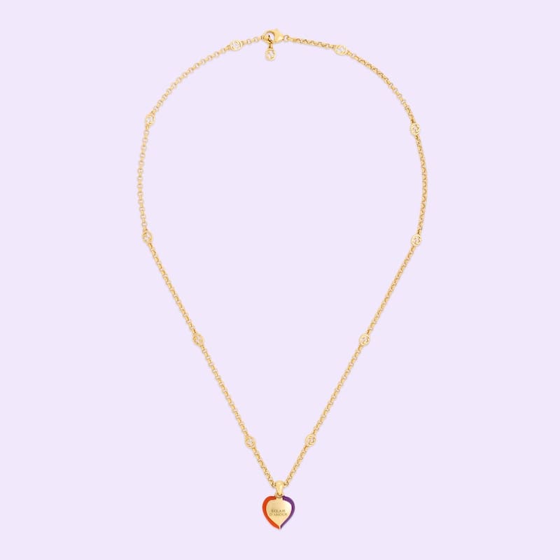 18K Double Gucci Interlocking Gucci Heart Lightning Charm Necklace