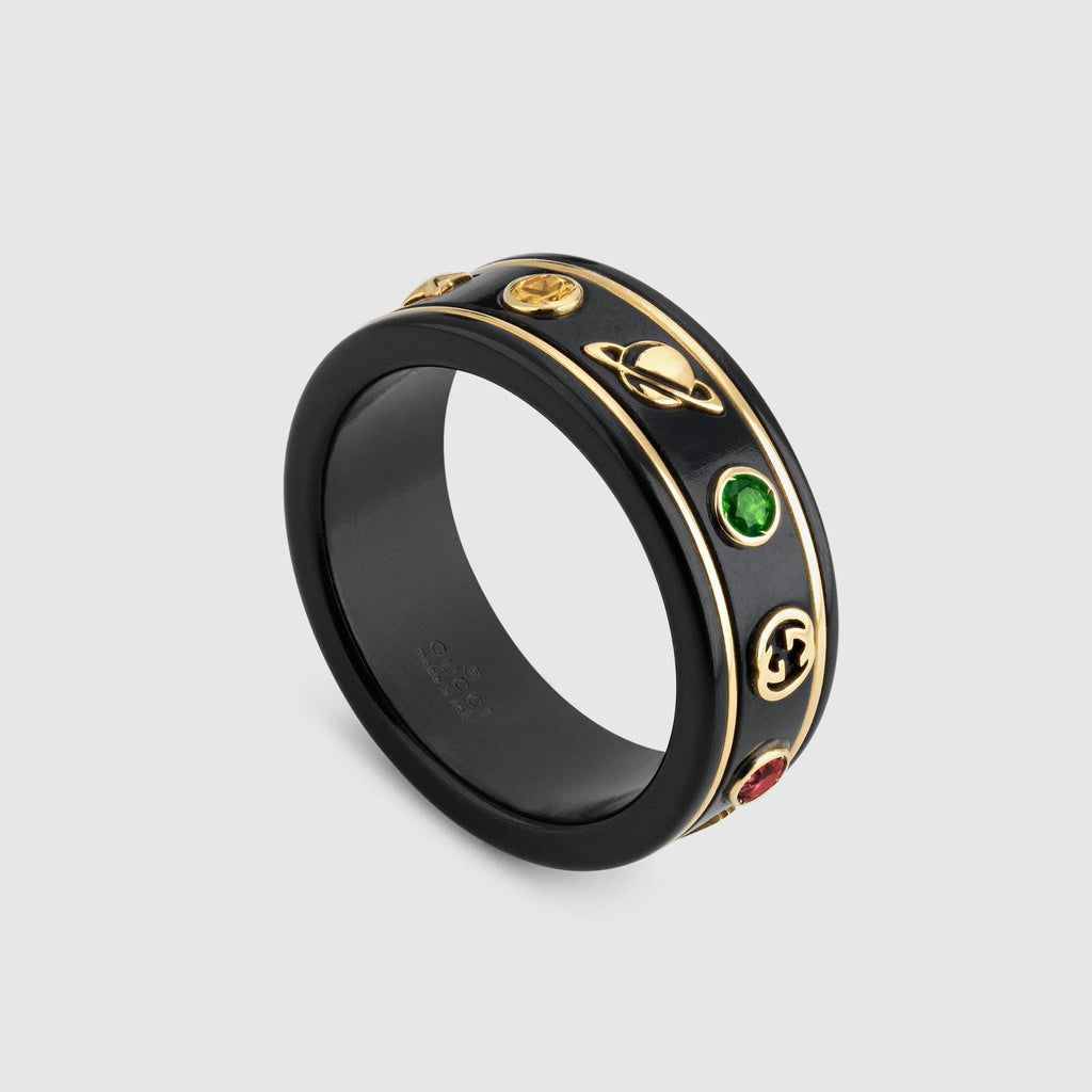 18K Double Gucci Icon With Gemstones Corundum Ring