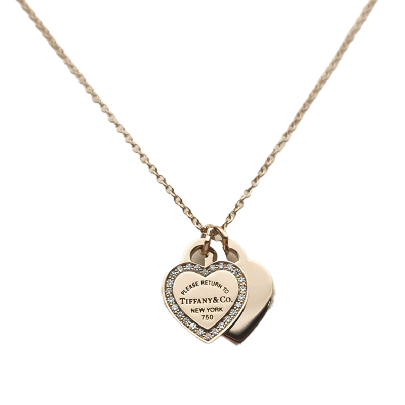 18K Tiffany Red Double Heart Diamond Necklaces