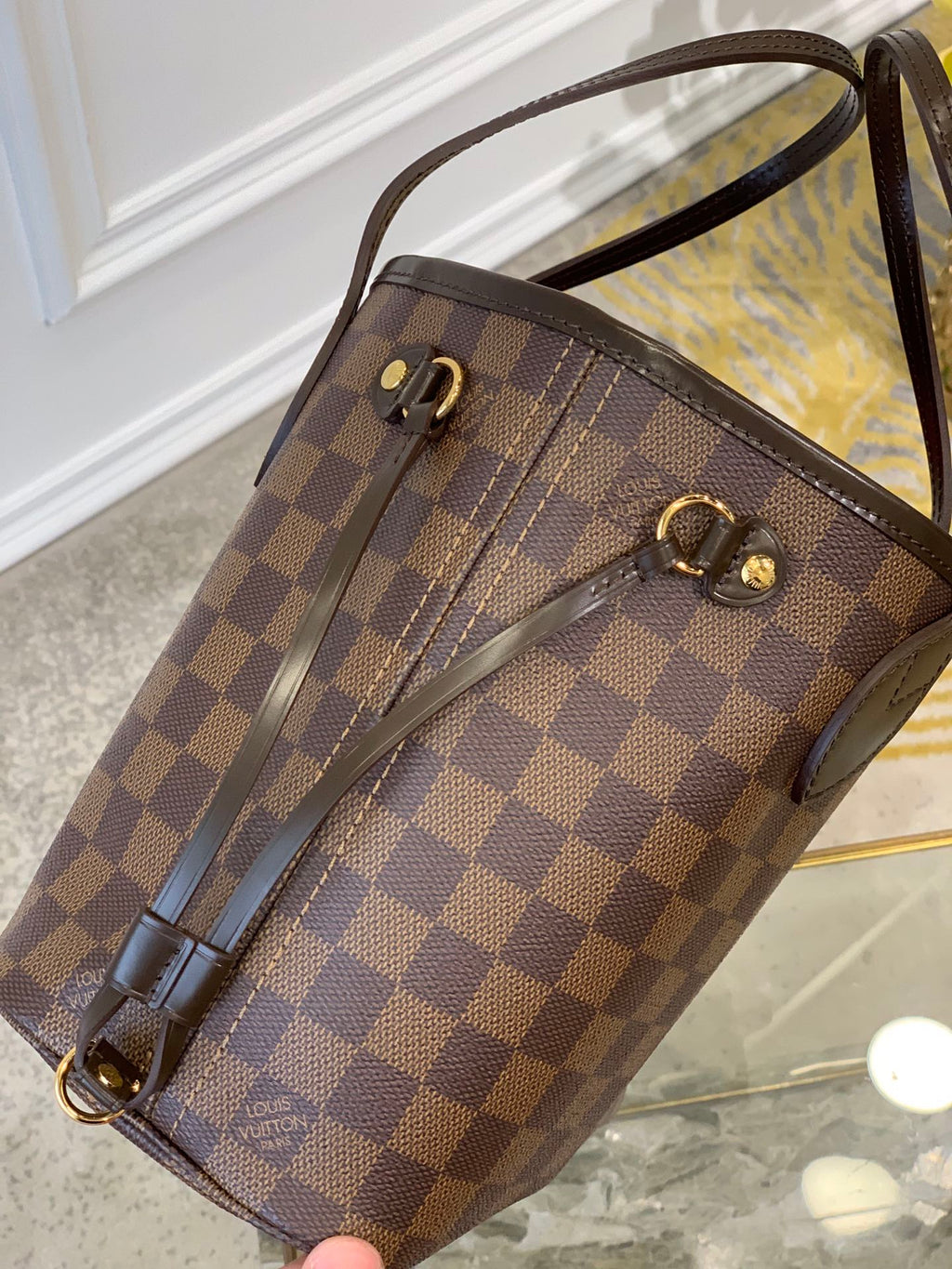 LOUIS VUITTON NEVER FULL MM WITH DUSTBAG DAMIER EBENE CANVAS 29CM