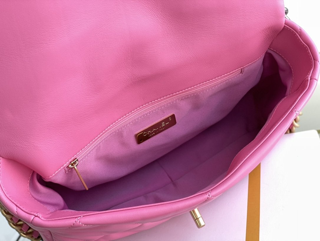 CHANEL 19 FLAP BAG 26 PINK LAMBSKIN