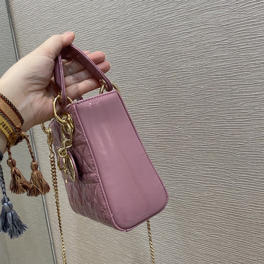 DIOR MINI LADY BAG 17 PINK PATENT CALFSKIN