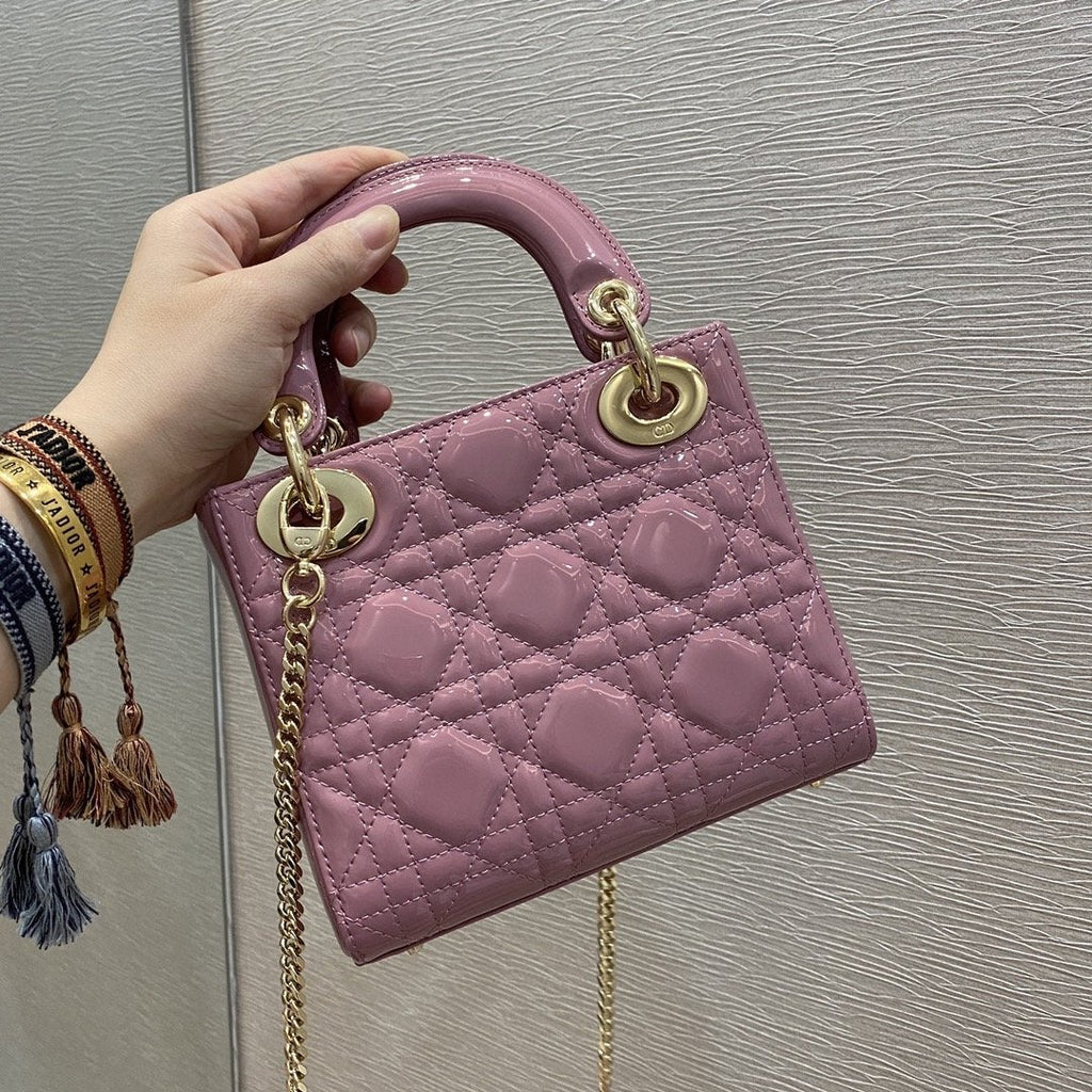 DIOR MINI LADY BAG 17 PINK PATENT CALFSKIN