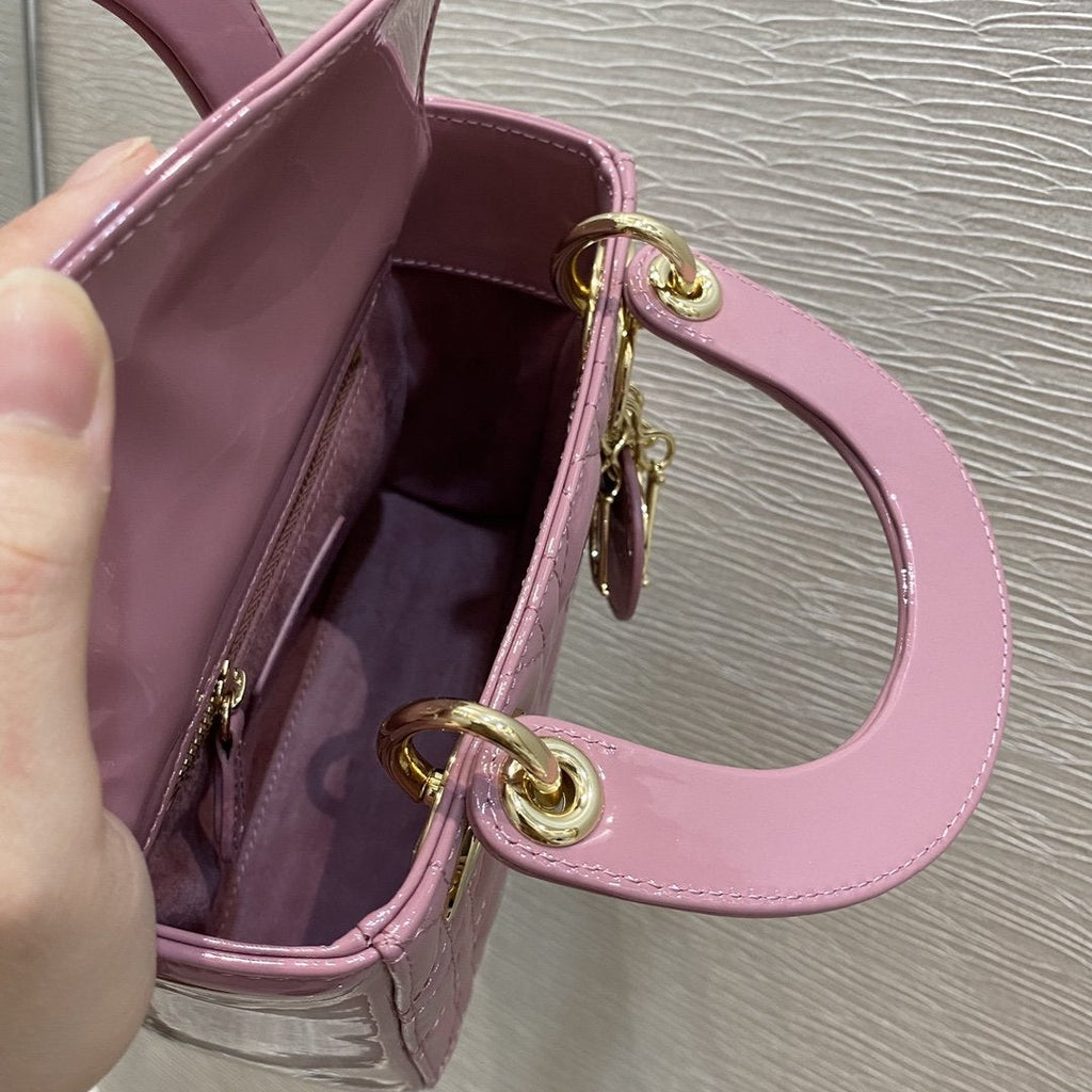 DIOR MINI LADY BAG 17 PINK PATENT CALFSKIN