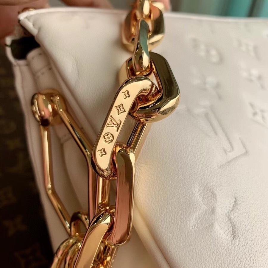LOUIS VUITTON COUSSIN PM 27 CREAM MONOGRAM EMBOSSED PUFFY LAMBSKIN