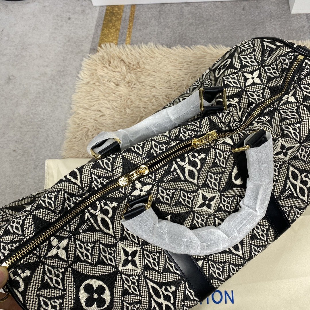 LOUIS VUITTON LV KEEPALL BANDOULIERE 45 1854 JACQUARD GRAY