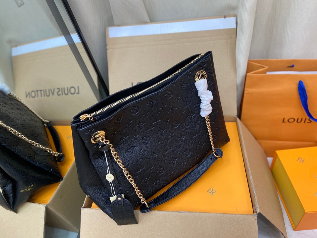LOUIS VUITTON SURENE MM 36CM BLACK MONOGRAM GRAINED CALFSKIN