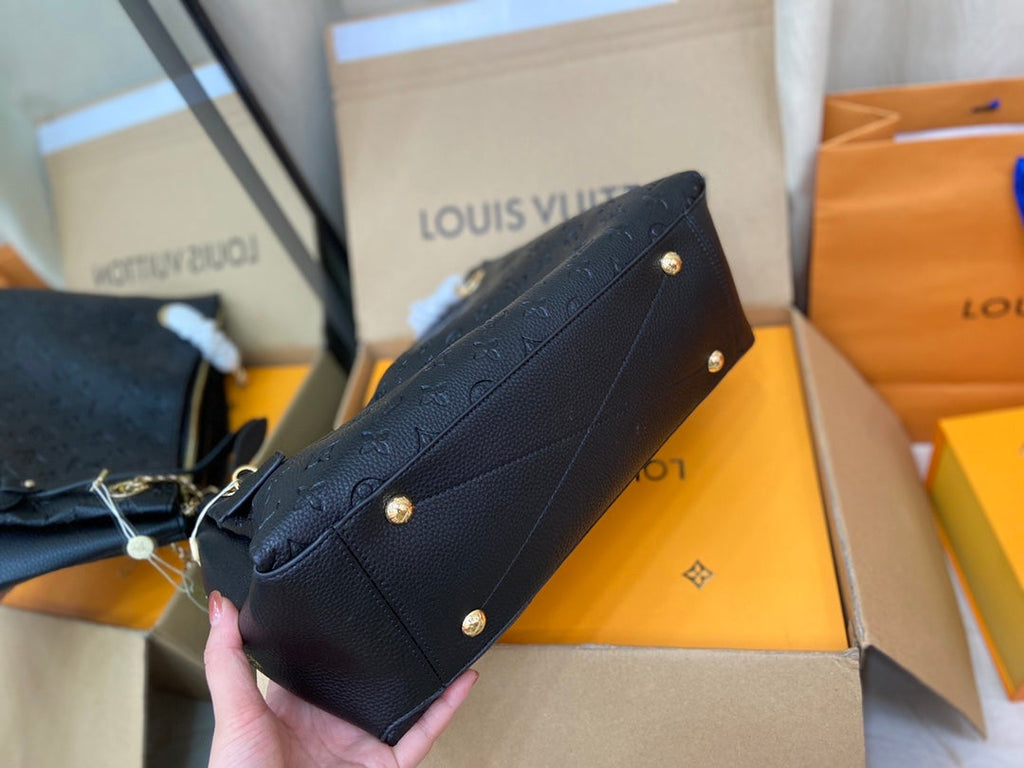 LOUIS VUITTON SURENE MM 36CM BLACK MONOGRAM GRAINED CALFSKIN