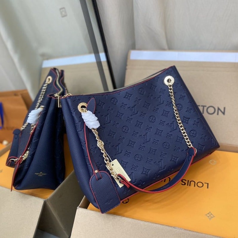 LOUIS VUITTON SURENE MM 36CM BLUE MONOGRAM GRAINED CALFSKIN