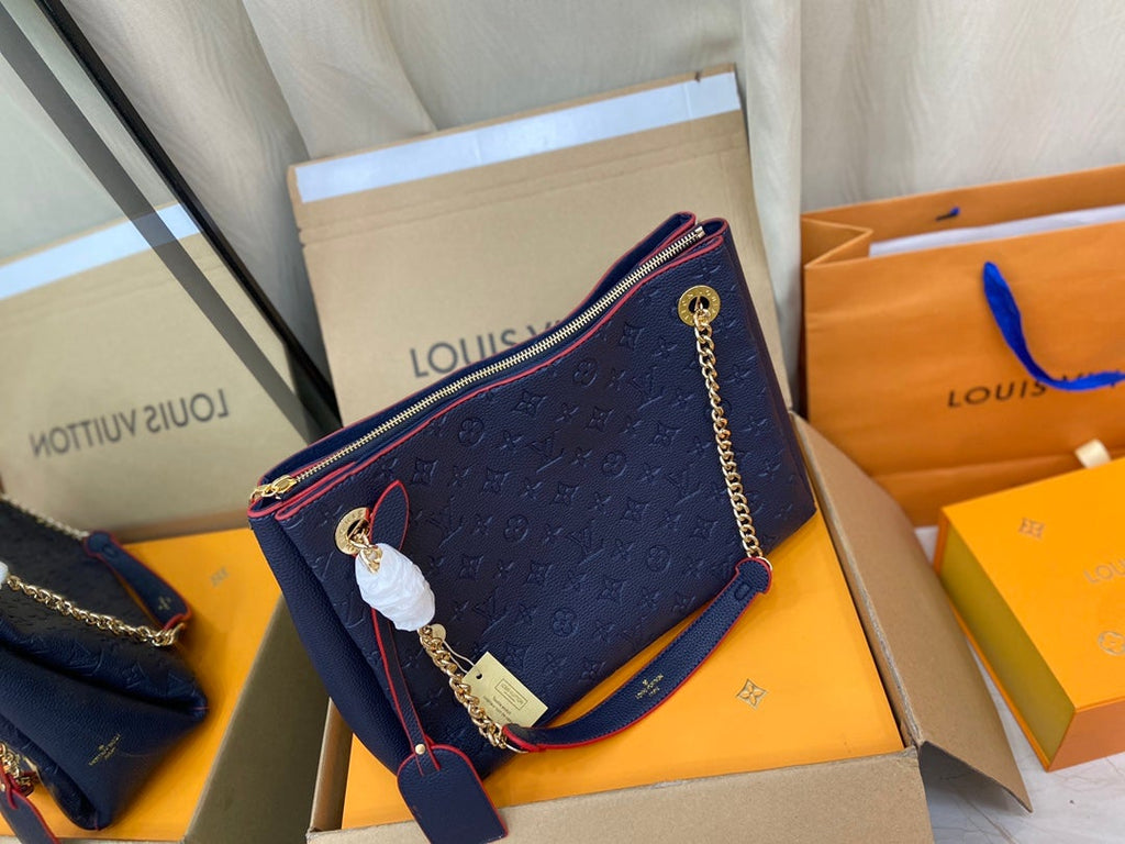 LOUIS VUITTON SURENE MM 36CM BLUE MONOGRAM GRAINED CALFSKIN