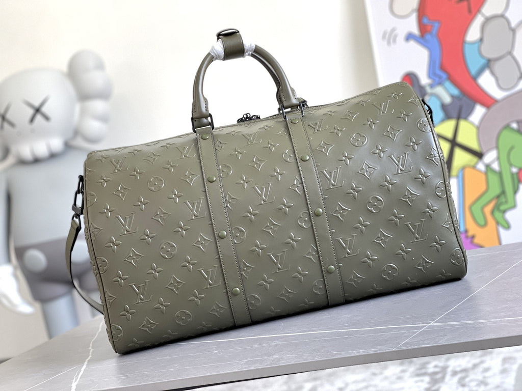 LOUIS VUITTON KEEPALL 50 BANDOULIERE KHAKI EMPREINTE LEATHER