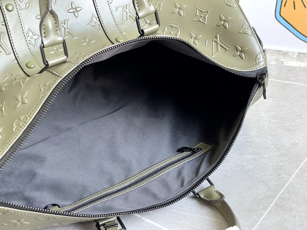 LOUIS VUITTON KEEPALL 50 BANDOULIERE KHAKI EMPREINTE LEATHER