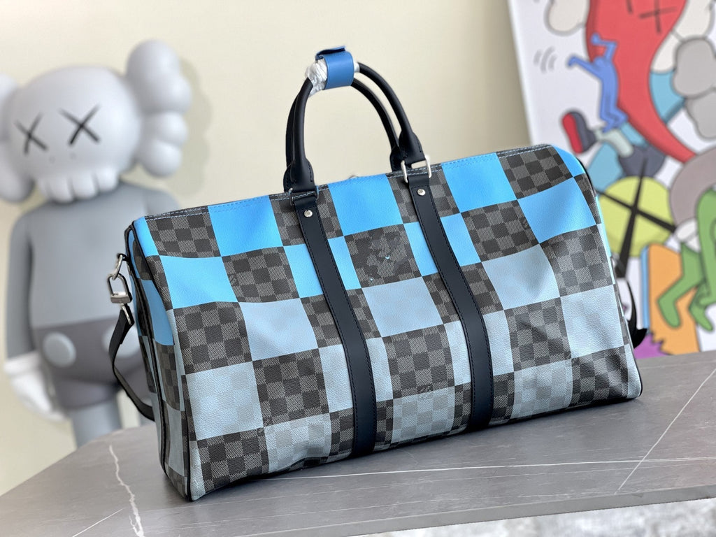 LOUIS VUITTON KEEPALL 50 BANDOULIERE BLUE DAMIER GRAPHITE