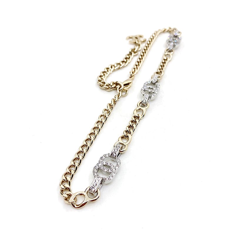 18K Crystal  Chanel Chain Links Choker Necklace