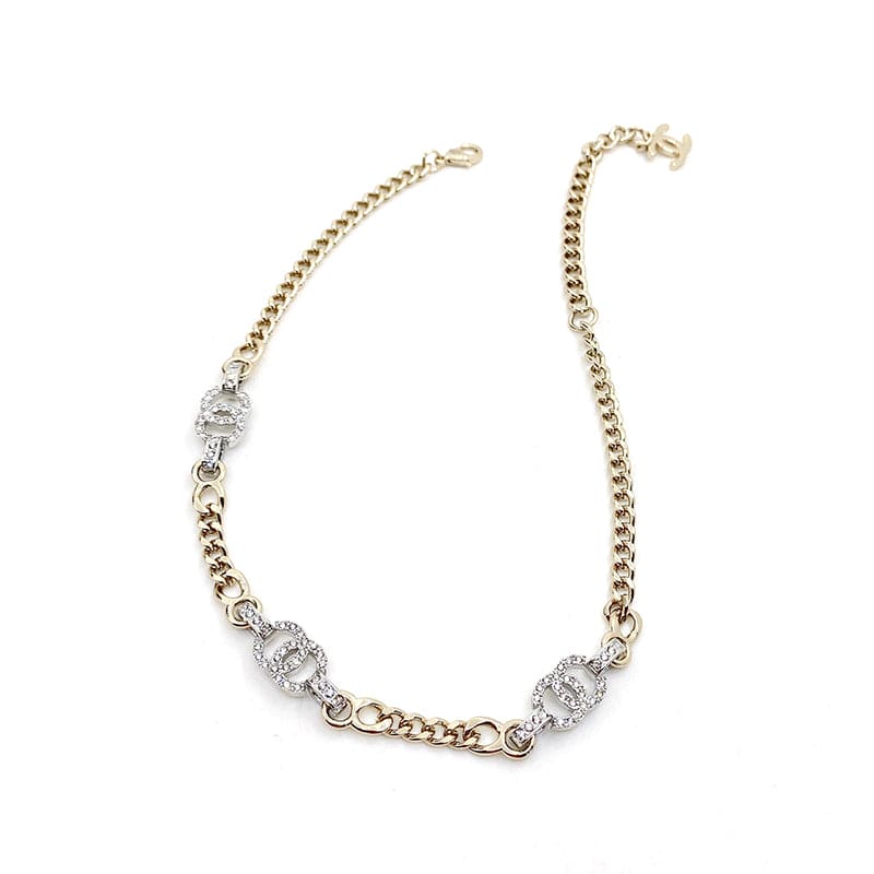 18K Crystal  Chanel Chain Links Choker Necklace