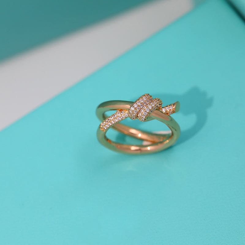 18K Rose Gold Tiffany Knot Double Row Diamonds Ring