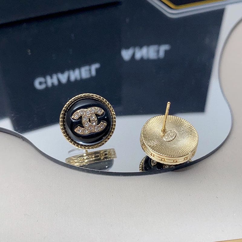 18K  Chanel Pearl Crystal Stud Earrings