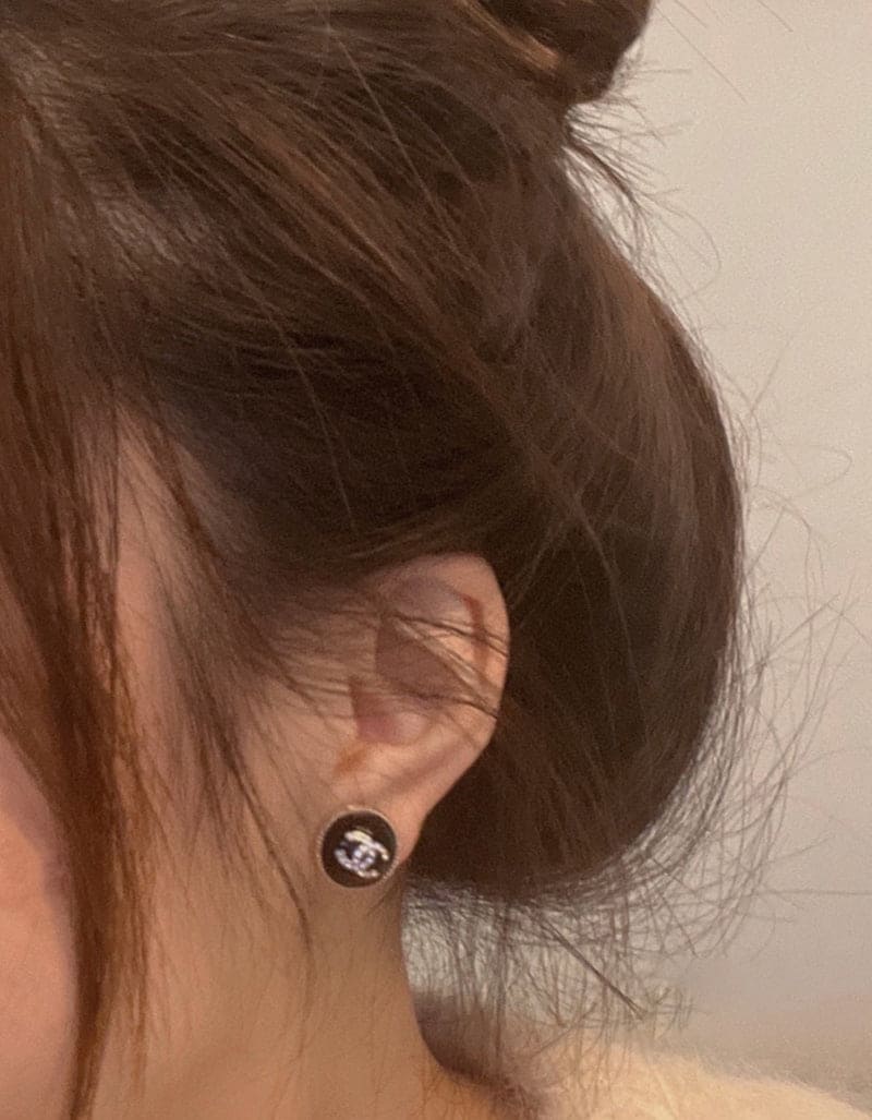18K  Chanel Pearl Crystal Stud Earrings