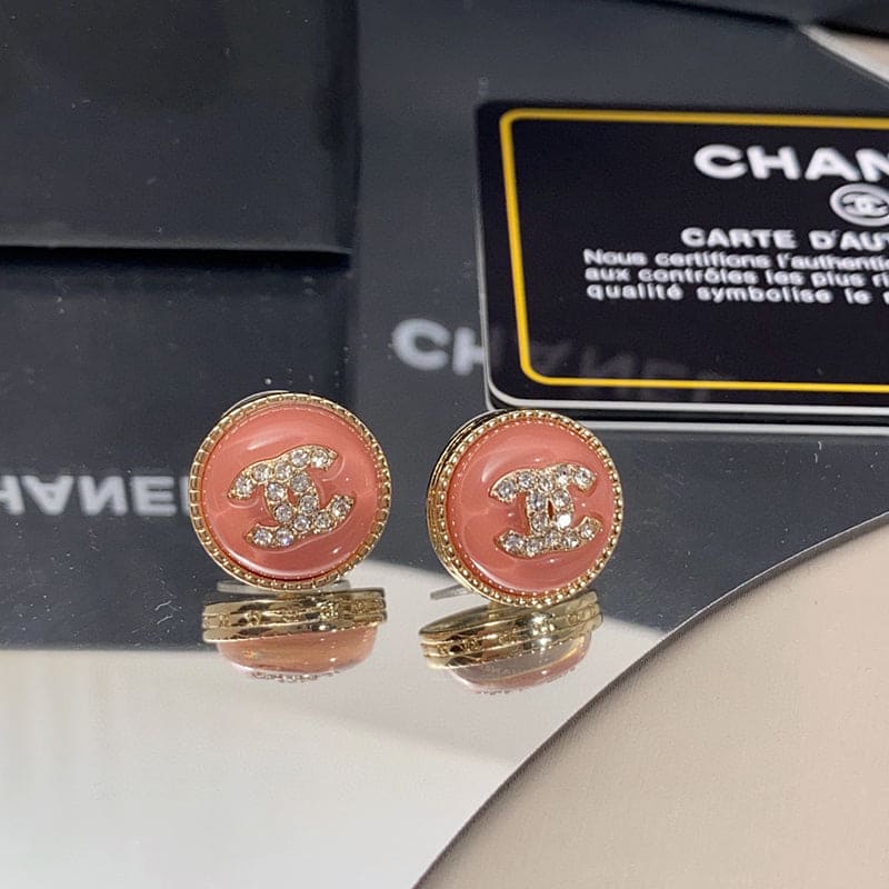18K  Chanel Pearl Crystal Stud Earrings