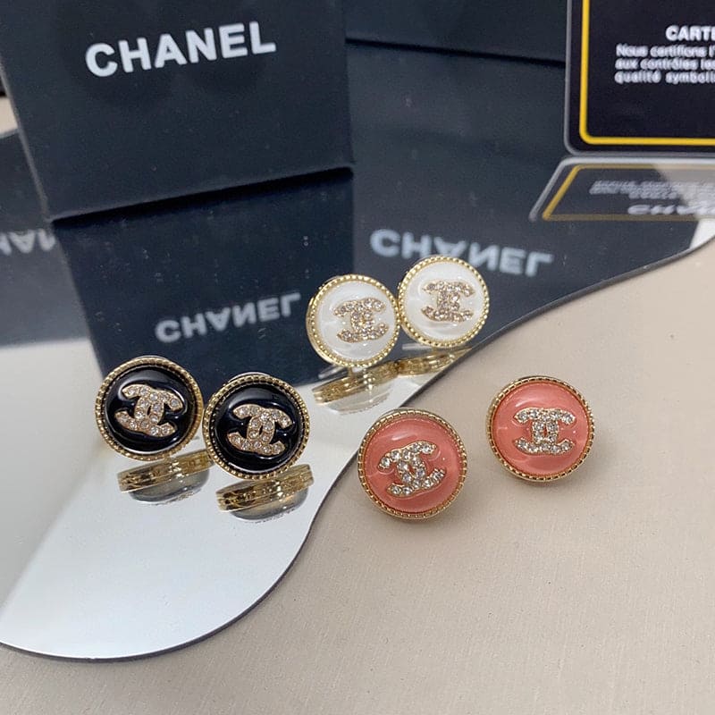 18K  Chanel Pearl Crystal Stud Earrings