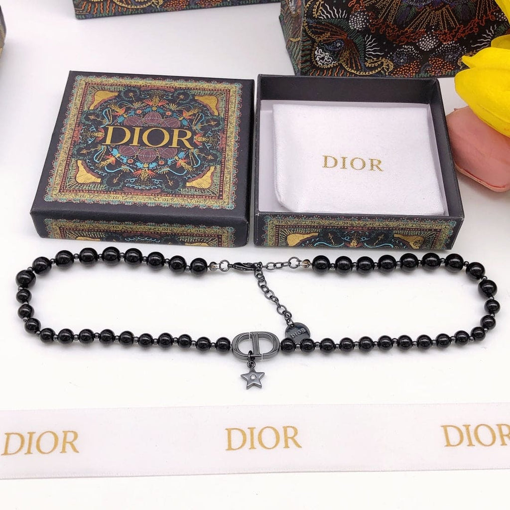 18K Dior Black Crystal Beads Necklace