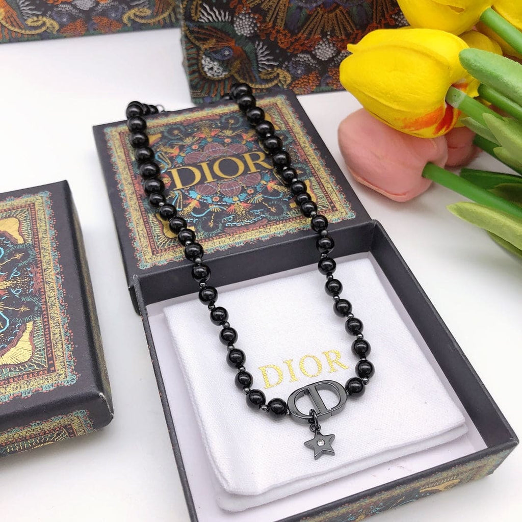 18K Dior Black Crystal Beads Necklace