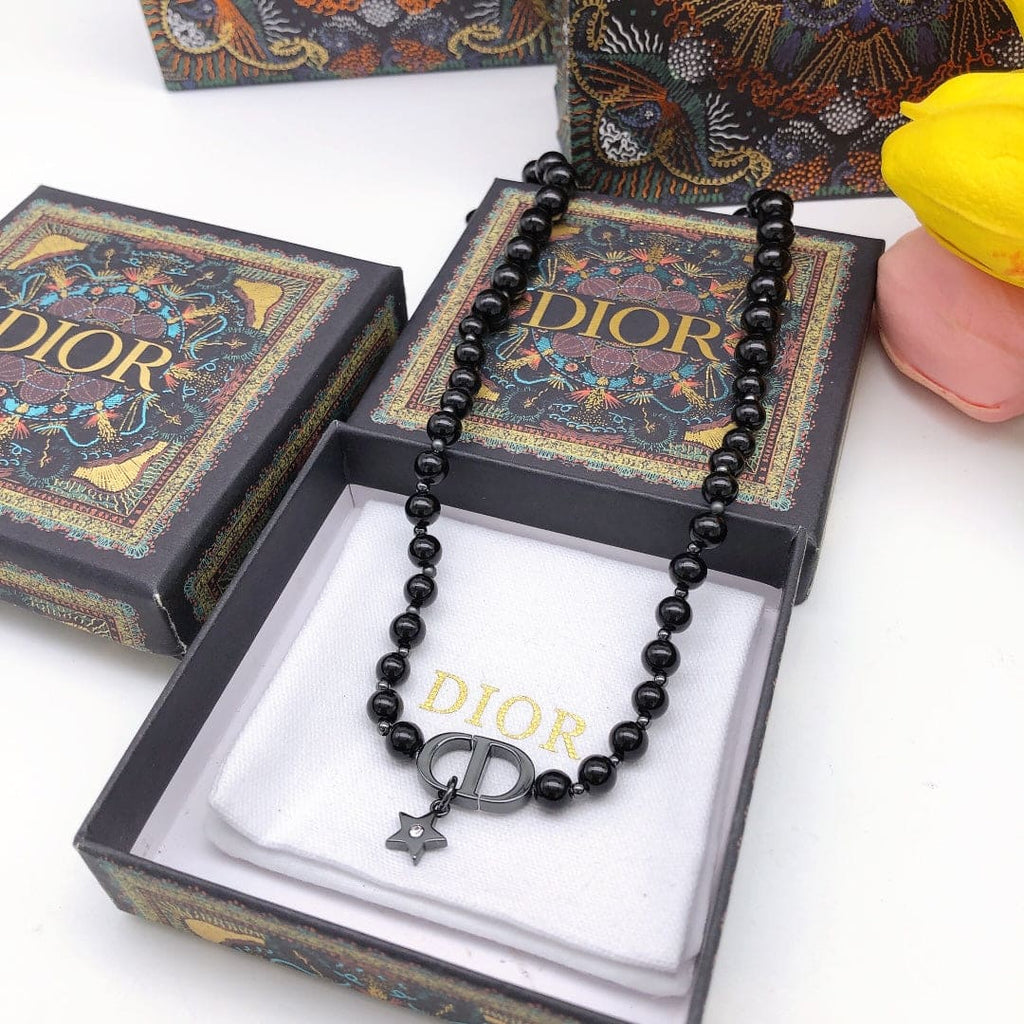 18K Dior Black Crystal Beads Necklace