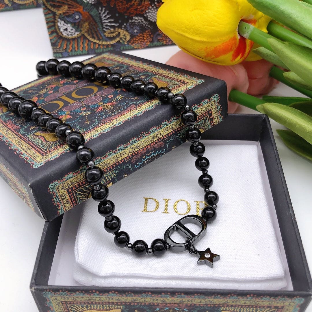 18K Dior Black Crystal Beads Necklace